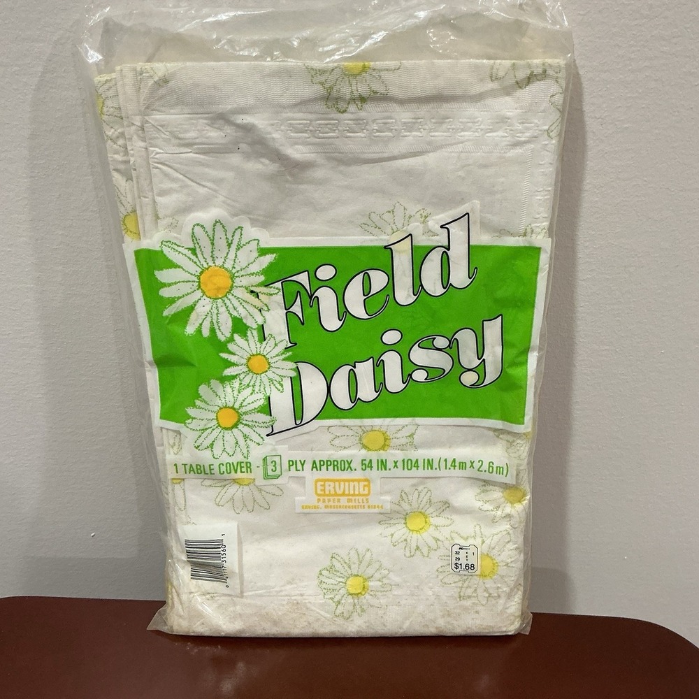 Vintage Field Daisy Paper Table Cover White Flower Floral 54"x104" NOS Spring
